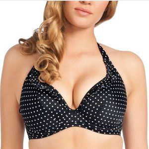 Freya Pier Halter Bikini Underwire Women's Swimwear Top Polka Dot Ruffle Sz 32DD